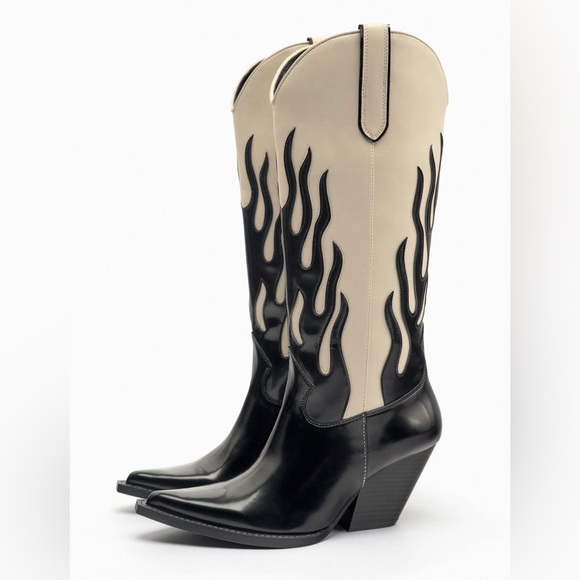 Zara Shoes Zara Midcalf Contrasting Flame Cowboy Boots Poshmark